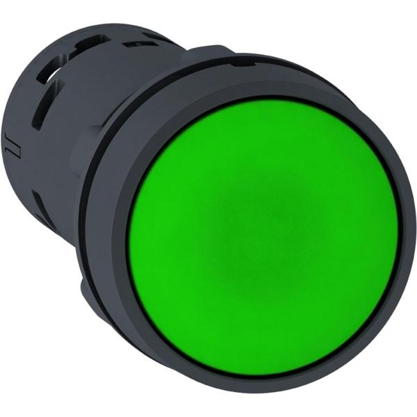 XB7NA35 - Monolithic push button, plastic, green, Ø22, spring return, unmarked, 1 NO + 1 NC
