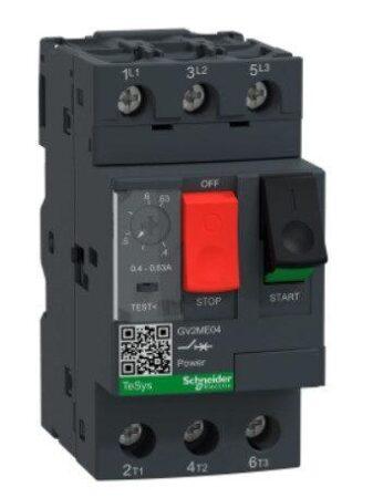 GV2ME04 - Motor circuit breaker, TeSys GV2, 3P, 0.4-0.63 A, thermal magnetic, screw clamp terminals
