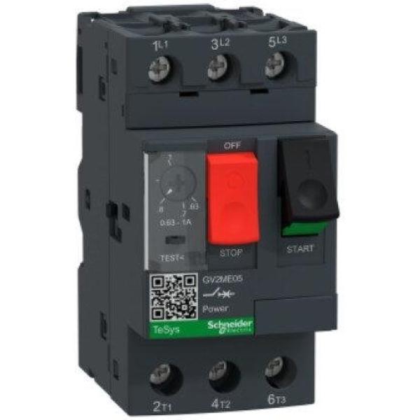 GV2ME05 - Motor circuit breaker, TeSys GV2, 3P, 0.63-1 A, thermal magnetic, screw clamp terminals