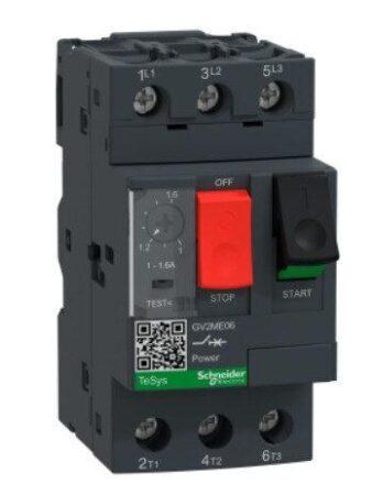 GV2ME06 - Motor Circuit breaker, TeSys GV2, 3P, 1-1.6 A, thermal magnetic, screw clamp terminals