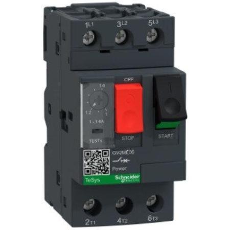 GV2ME06 - Motor Circuit breaker, TeSys GV2, 3P, 1-1.6 A, thermal magnetic, screw clamp terminals