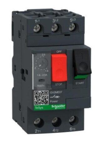 GV2ME07 - Motor circuit breaker, TeSys Deca, 3P, 1.6 to 2.5A, thermal magnetic, screw clamp terminals, button control