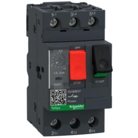 GV2ME07 - Motor circuit breaker, TeSys Deca, 3P, 1.6 to 2.5A, thermal magnetic, screw clamp terminals, button control