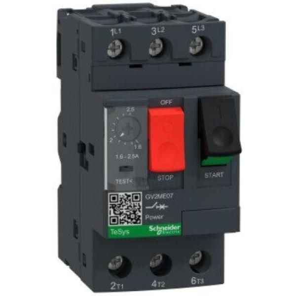 GV2ME07 - Motor circuit breaker, TeSys Deca, 3P, 1.6 to 2.5A, thermal magnetic, screw clamp terminals, button control