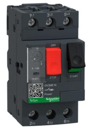 GV2ME16 - Motor circuit breaker, TeSys Deca, 3P, 9 to 14A, thermal magnetic, screw clamp terminals, button control