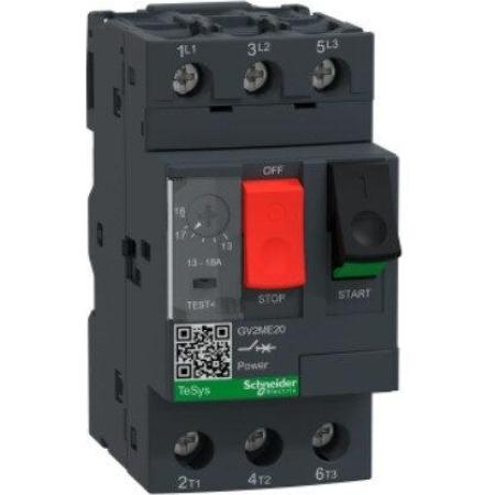 GV2ME20 - Motor circuit breaker, TeSys Deca, 3P, 13 to 18A, thermal magnetic, screw clamp terminals, button control
