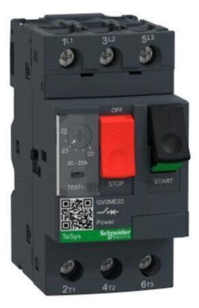 GV2ME22 - Motor circuit breaker, TeSys Deca, 3P, 20 to 25A, thermal magnetic, screw clamp terminals, button control