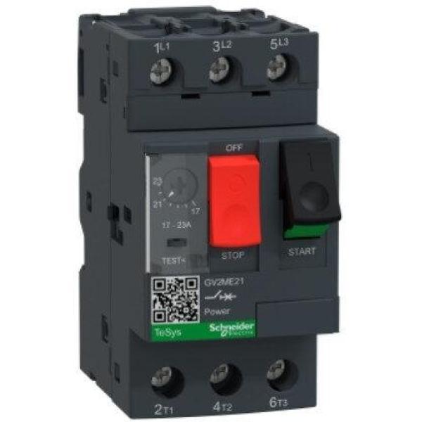 GV2ME21 - Motor circuit breaker, TeSys Deca, 3P, 17 to 23A, thermal magnetic, screw clamp terminals, button control