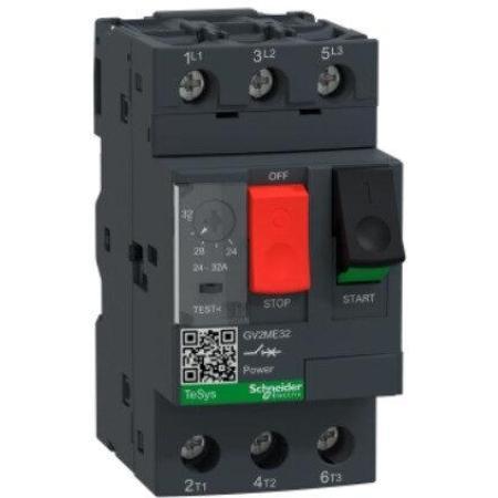 GV2ME32 - Motor circuit breaker, TeSys Deca, 3P, 24 to 32A, thermal magnetic, screw clamp terminals, button control