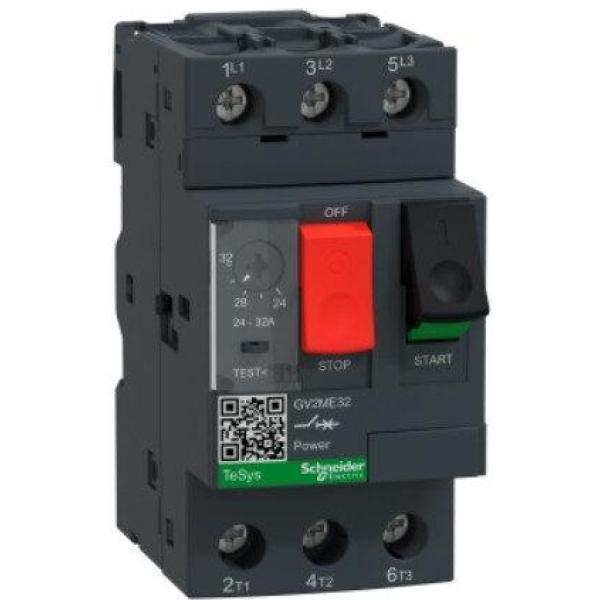 GV2ME32 - Motor circuit breaker, TeSys Deca, 3P, 24 to 32A, thermal magnetic, screw clamp terminals, button control