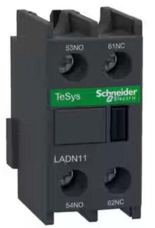 LADN11 - Auxiliary contact block, TeSys D, 1NO + 1NC, front mounting, screw clamp terminals