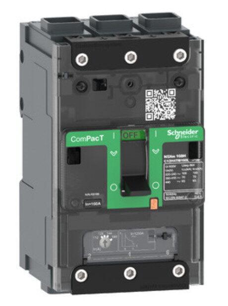 C11N3TM100L - circuit breaker ComPacT NSXm N (50 kA at 415 VAC), 3P 3d, 100 A rating TMD trip unit, EverLink connectors
