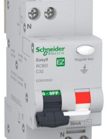 EZ9D32632 - RCBO, Easy9, 1P + N, 32 A, C curve, 4500 A, 30 mA, AC type