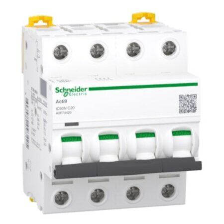 A9F79420 - Miniature circuit-breaker, Acti9 iC60N, 4 pole, 20 A, C curve, 6000 A (IEC 60898-1), 10 kA (IEC 60947-2)